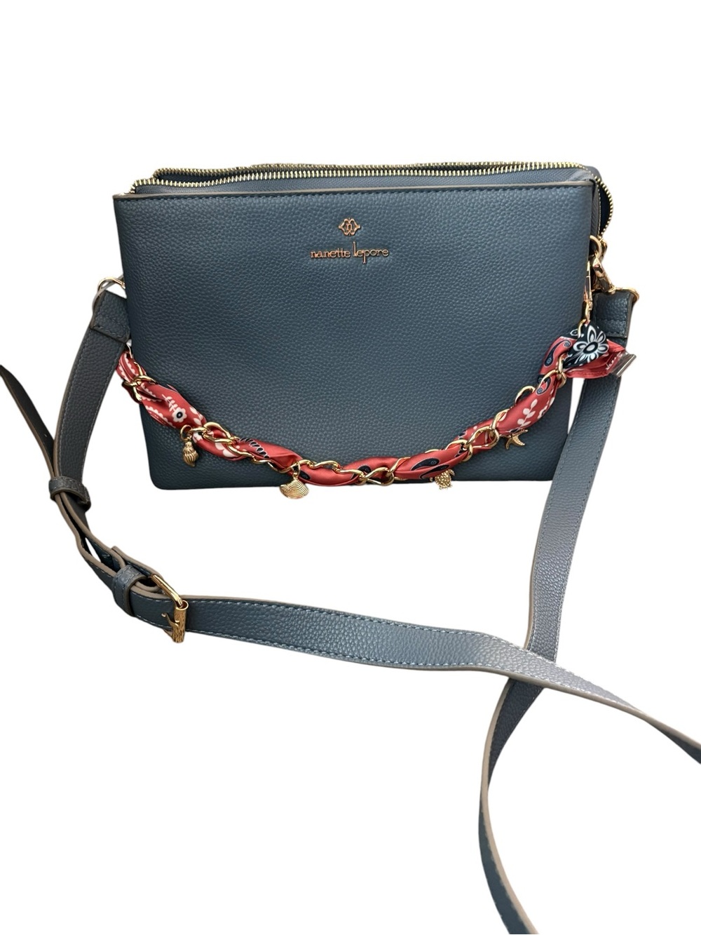 Nanette Lepore Blue Crossbody Bag Red Scarf Chain Sea Charms